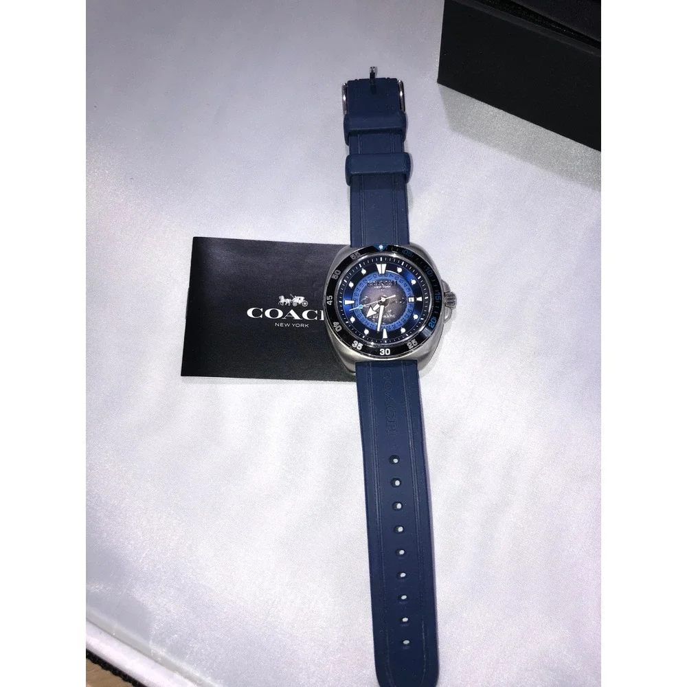Coach Kent Automatic Mens Watch Blue Silicone Strap Stainless Steel